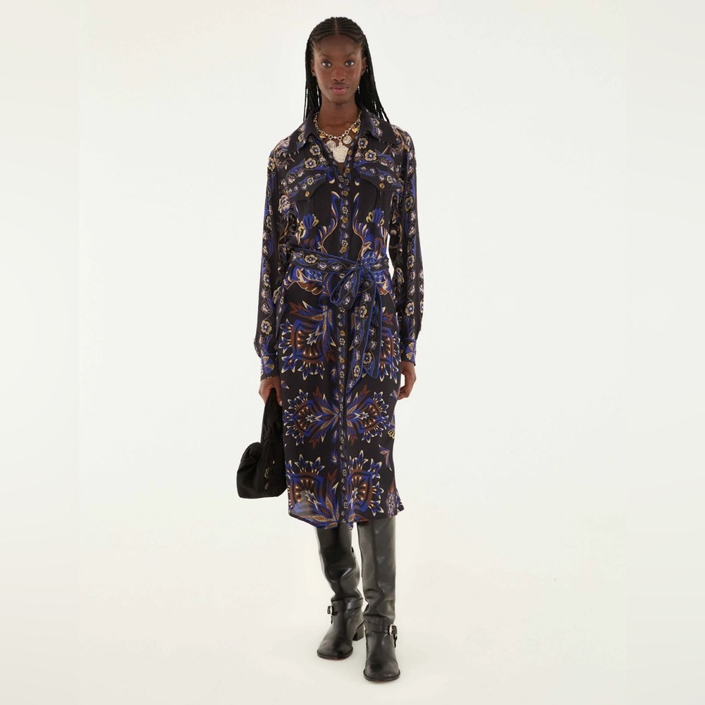 FARM RIO Black Arabesque Mix Scarves Midi Dress